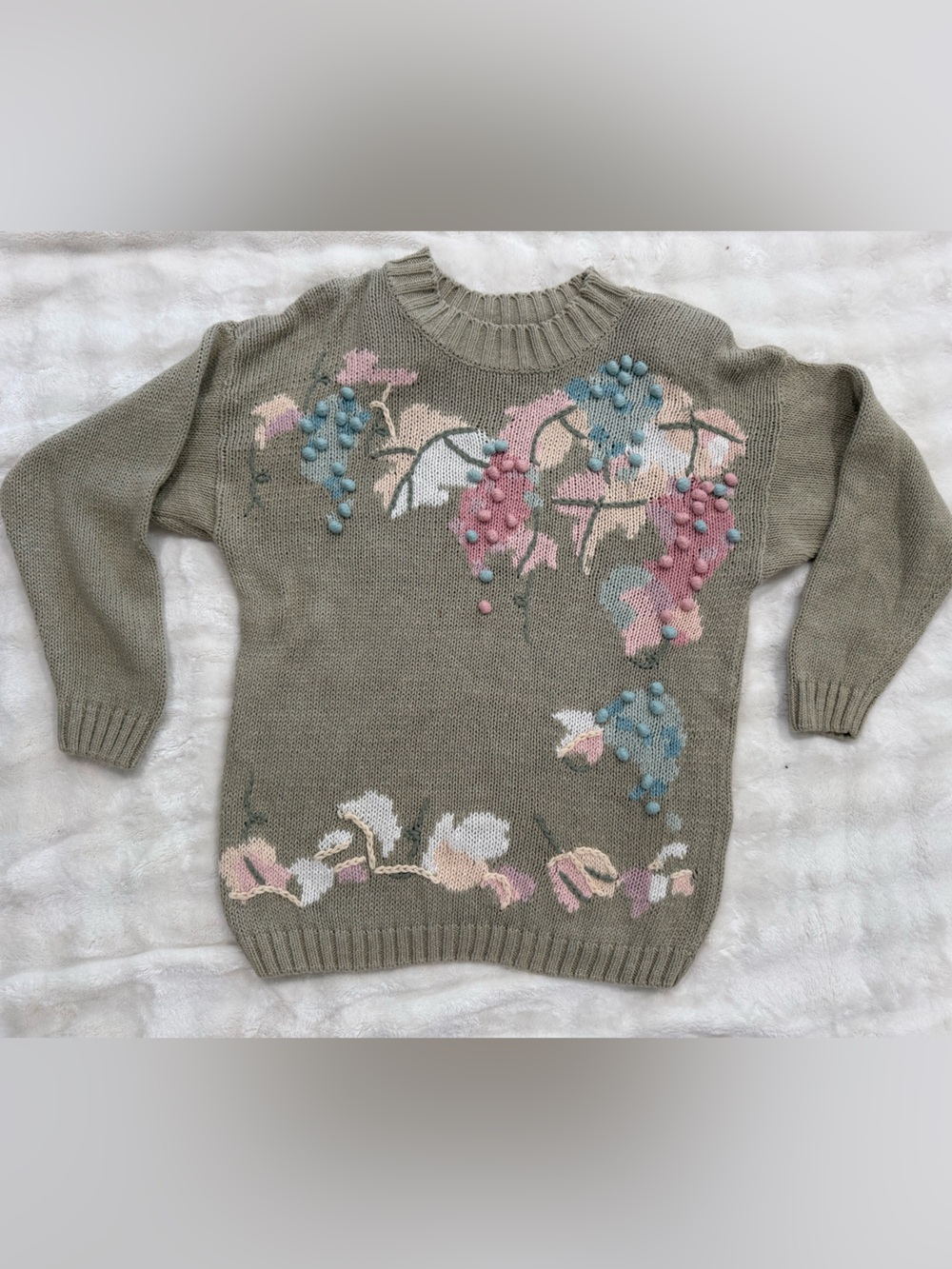 Vintage Colleen's Collectibles Floral Popcorn Knit Ramie Cotton Sweater M